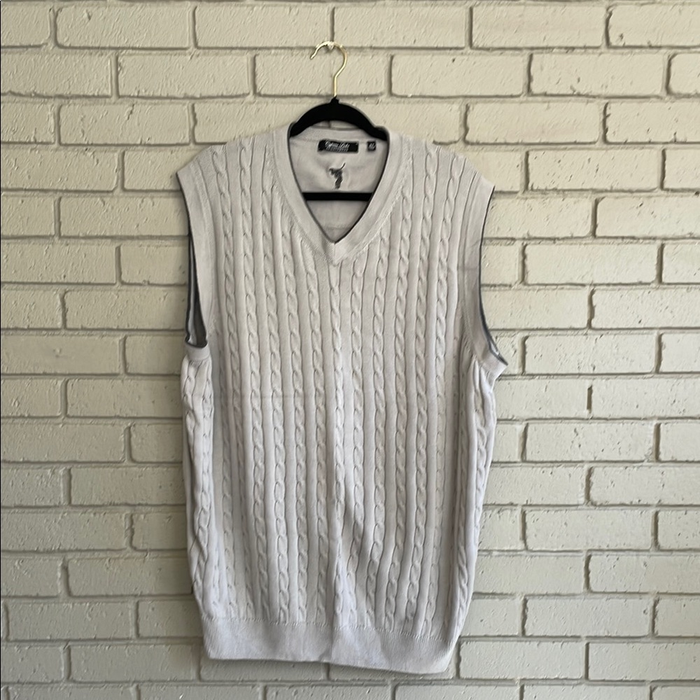 Gray V-Neck Cable Knit Sweater Vest